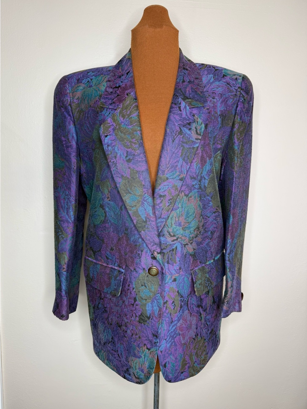 Dana Buchman Purple Floral Jacquard Blazer with Teal Accents